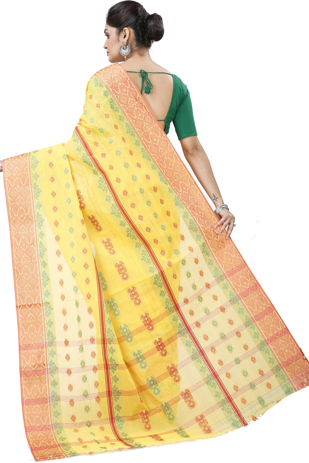 Yellow Pure Cotton Ghusoon Tant Saree (950)